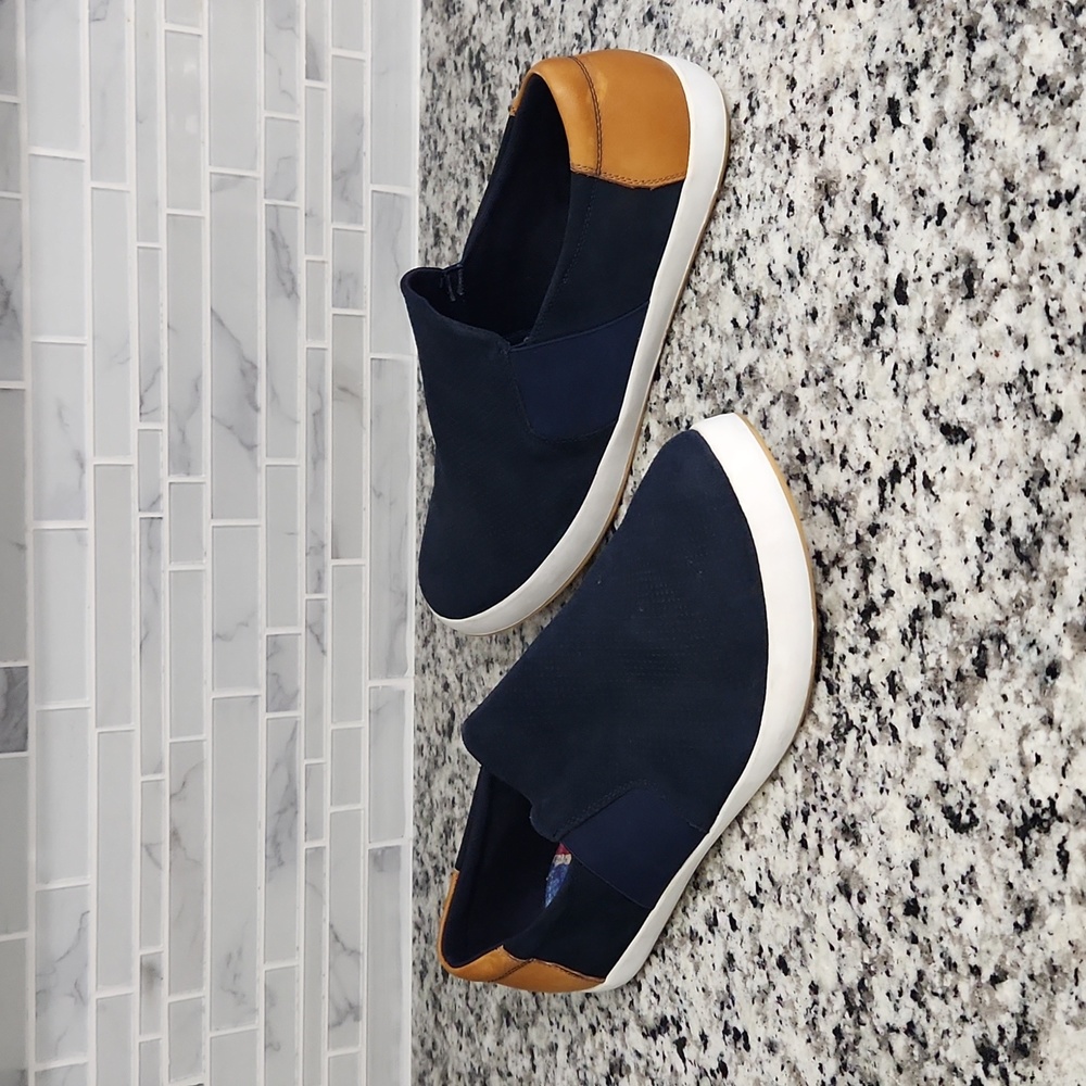 Navy Blue Suede / Brown Leather English Laundry Low Top Sneakers sz 12 casual